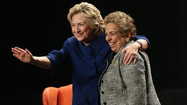 Hillary Clinton with Donna Shalala, then-president of the University of Miami on February 26, 2014 in Coral Gables, Florida. 