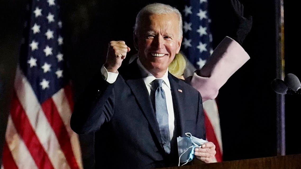 Democratic nominee Joe Biden speaks to supporters in Delaware, Nov. 4, 2020. (AP)