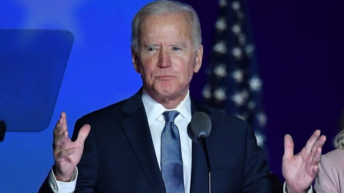 Democratic presidential nominee Joe Biden speaks during election night at the Chase Center in Wilmington, Delaware, early on November 4, 2020. (AFP)