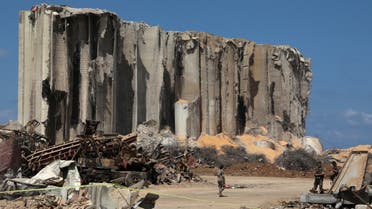 Members of the Lebanese army walk near the damaged grain silo at the Port of Beirut, Aug. 26, 2020. (Reuters)