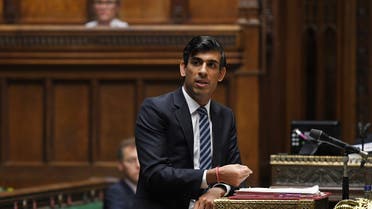 Britain’s Chancellor of the Exchequer Rishi Sunak speaks at the House of Commons in London, on October 22, 2020. (Reuters)