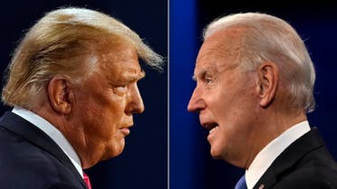 US President Donald Trump (L) and Democratic Presidential candidate and former US Vice President Joe Biden during the final presidential debate at Belmont University in Nashville, Tennessee, on October 22, 2020. (AFP)