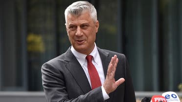 Kosovo's President Hashim Thaci is pictured during a news conference as he resigns to face war crimes charges at a special court based in the Hague, in Pristina, Kosovo, November 5, 2020. REUTERS/Laura Hasani REFILE - CORRECTING INFORMATION