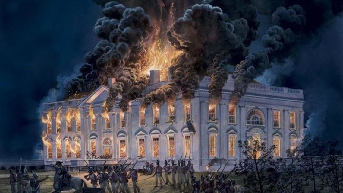 رسم تخيلي يجسد عملية حرق البيت الأبيض خلال حرب 1812