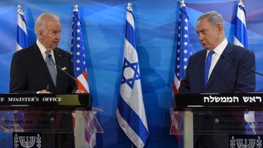 US President-elect Joe Biden (L) and Israeli Prime Minister Benjamin Netanyahu look at each other as they deliver joint statements during their meeting in Jerusalem March 9, 2016. (File photo: Reuters)