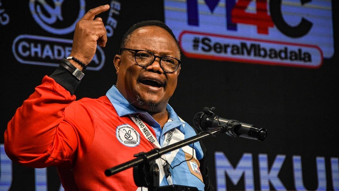 Tanzania’s former MP with the Chadema main opposition party Tundu Lissu speaks after being nominated as the party’s presidential candidate for the October election during the party’s general congress in Dar es Salaam, Tanzania, on August 4, 2020. (STR/AFP)