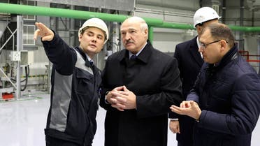 Belarusian President Alexander Lukashenko, centre, attends the first Belarusian Nuclear Power Plant during the plant’s power launch event outside the city of Astravets, Belarus, Saturday, Nov. 7, 2020. (Maxim Guchek/BelTA Pool Photo via AP)