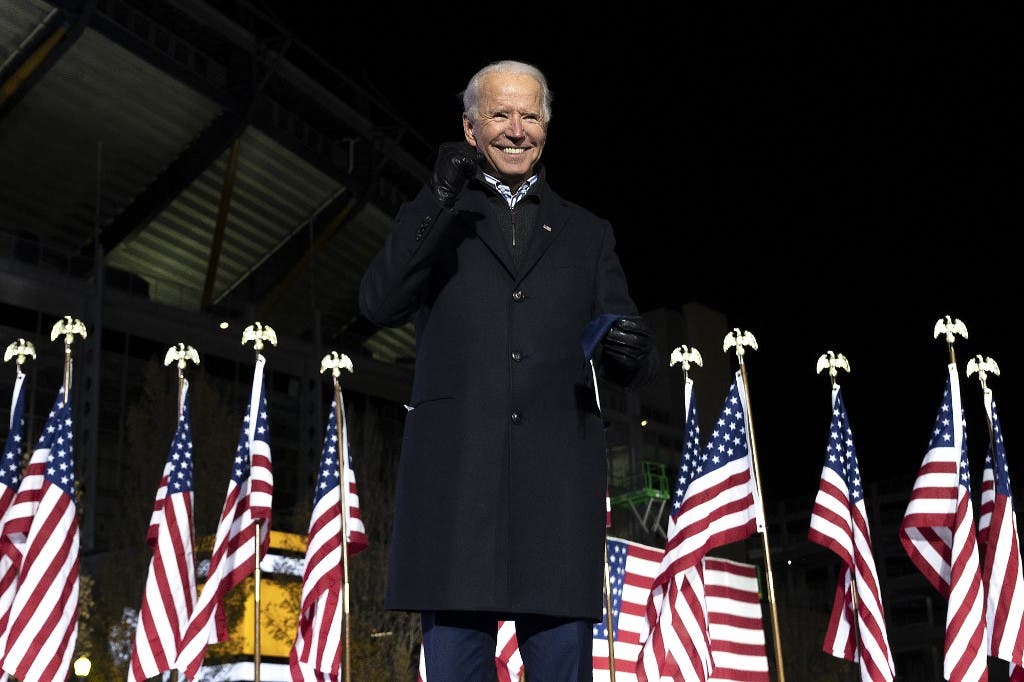 Incoming US President Joe Biden gestures after speaking during a Drive-In Rally at Heinz Field in Pittsburgh, Pennsylvania on Nov 2, 2020. (AFP)