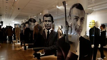 A general view of the James Bond movie memorabilia charity auction at Christie's auction house during the press pre-view showing large portraits of the actors who have portrayed the famous movie icon James Bond, with Sean Connery. (AP)