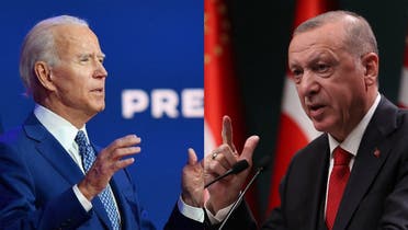 US President-elect Joe Biden, left, and Turkish President Recep Tayyip Erdogan. (AFP)