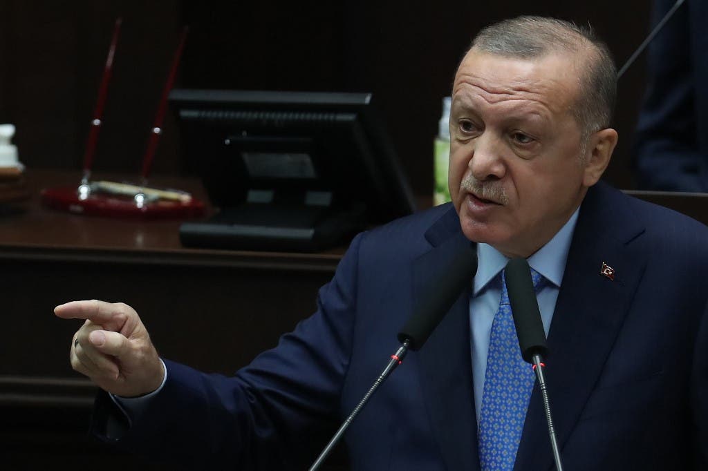Turkish President Recep Tayyip Erdogan speaks during his party's group meeting at the Turkish Grand National Assembly in Ankara on November 11, 2020. (AFP)