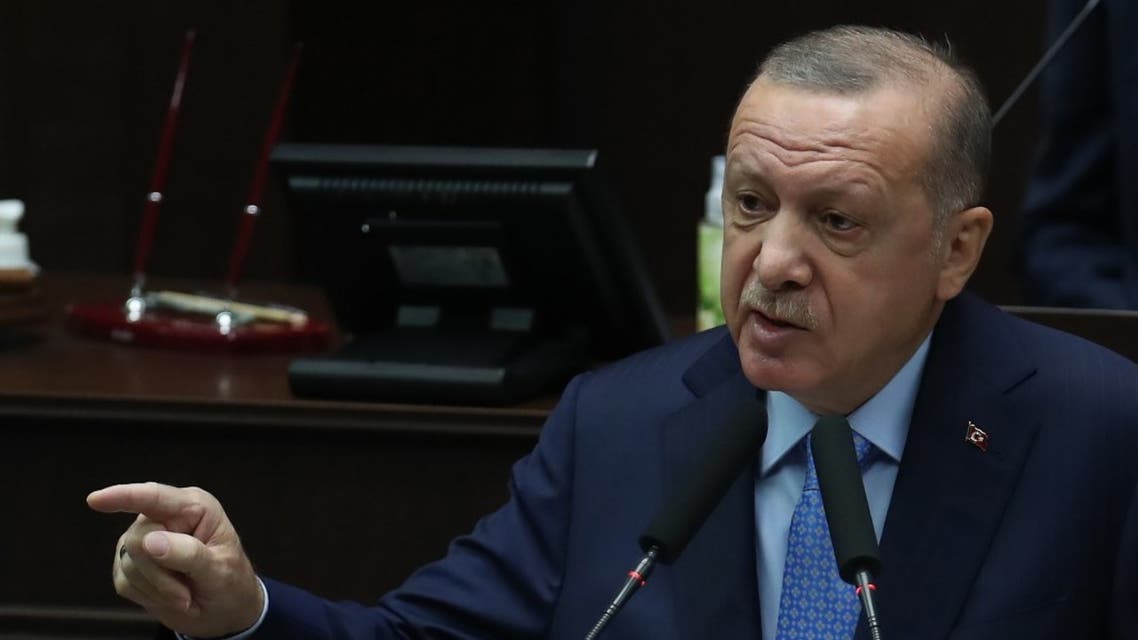 Turkish President Recep Tayyip Erdogan speaks during his party's group meeting at the Turkish Grand National Assembly in Ankara on November 11, 2020. (AFP)