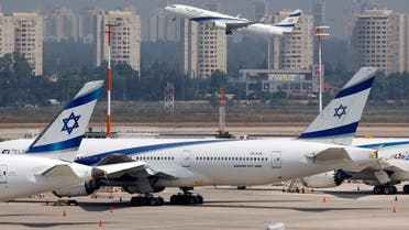 A picture taken on August 31, 2020, shows the El Al’s airliner, which carried a US-Israeli delegation to the UAE following a normalization accord, lifting off from the tarmac in the first-ever commercial flight from Israel to the UAE at the Ben Gurion Airport near Tel Aviv. (Jack Guez/AFP)