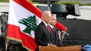 US Vice President Joe Biden (L) speaks during a joint news conference with Lebanon's Defence Minister Elias al-Murr during a ceremony reviewing US military weapons donated to the Lebanese army at Beirut international airport May 22, 2009. (Reuters)