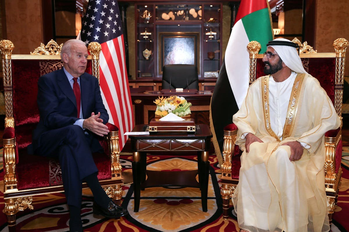 Dubai's ruler Sheikh Mohammed bin Rashid Al Maktoum meeting with US Vice President Joe Biden in Dubai, March 8, 2016. (AFP)