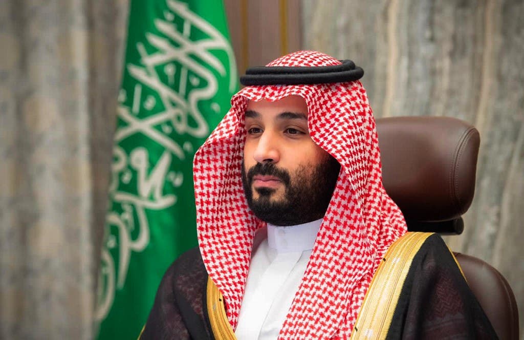 A handout picture provided by the Saudi Royal Palace on November 12, 2020, shows Saudi Crown Prince Mohammed bin Salman attending a video meeting with the Shura council in the capital Riyadh. (AFP)