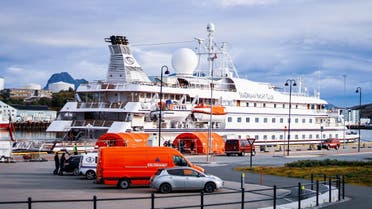 The Seadream 1 ship docks the quay in Bodo in Norway on August 5, 2020 on suspicion of a corona infection on board. (AFP)