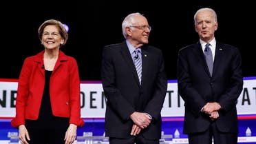 President-elect Joe Biden next to Senators Bernie Sanders and Elizabeth Warren, Feb. 25, 2020. (AP)