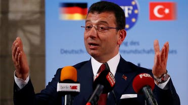 A file photo shows Istanbul Mayor Ekrem Imamoglu speaks after being awarded with the German-Turkish Friendship Award 'Kybele 2019' in Berlin, Germany, November 8, 2019. (Reuters/Fabrizio Bensch)