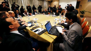 Delegates from the Iran-aligned Houthi movement and the Saudi-backed Yemeni government meet to discuss prisoner swap deal in Amman, Jordan January 17, 2019. REUTERS/Muhammad Hamed