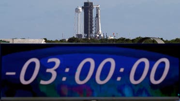 The countdown clock is stopped at a three-hour built in hold as a SpaceX Falcon 9 rocket,sits on the launch pad at Launch Complex 39A, Nov. 15, 2020, at the Kennedy Space Center in Cape Canaveral, Fla. (AP/Chris O’Meara)