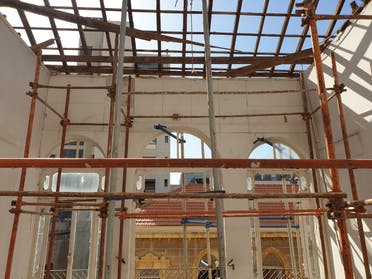 Scaffolding is shown in a Beirut heritage home that was destroyed in the Beirut Aug. 4 port explosion. (Supplied.)