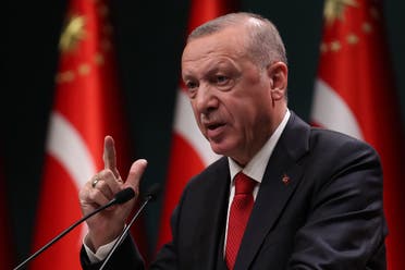 Turkish President Recep Tayyip Erdogan makes a speech after cabinet meeting at Presidential Complex in Ankara on November 3, 2020. (AFP)