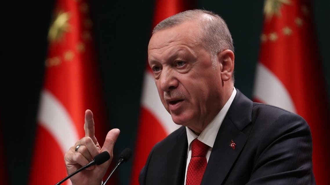 Turkish President Recep Tayyip Erdogan makes a speech after cabinet meeting at Presidential Complex in Ankara on November 3, 2020. (AFP)