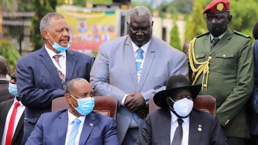 Sudan’s Sovereign Council Chief General Abdel Fattah al-Burhan, and South Sudan’s President Salva Kiir attend the signing of peace agreement between the Sudan’s transitional government and Sudanese revolutionary movements to end decades-old conflict, in Juba, South Sudan October 3, 2020. (Reuters/Samir Bol)