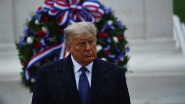 US President Donald Trump attends a “National Day of Observance” wreath laying ceremony on November 11, 2020 at Arlington National Cemetery in Arlington, Virginia. (Brendan Smialowski/AFP)