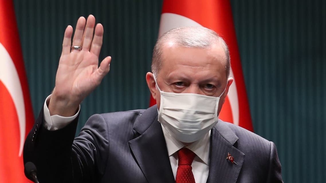 Turkish President Recep Tayyip Erdogan makes a speech after cabinet meeting at Presidential Complex in Ankara on November 3, 2020. (AFP)