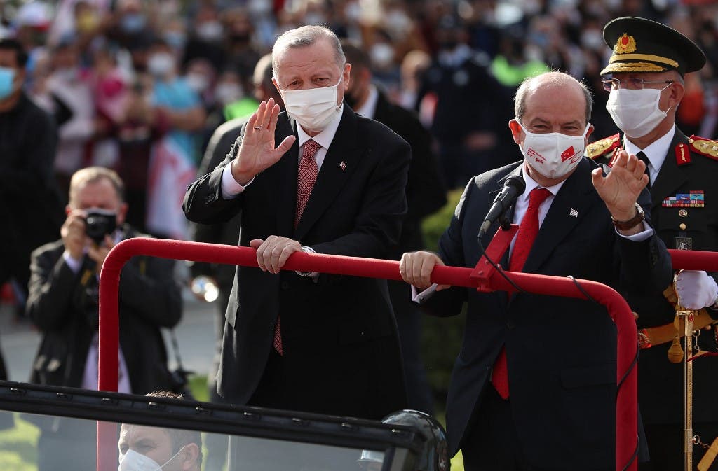 Recep Tayyip Erdogan and President of the Turkish Republic of Northern Cyprus, Arsene Tatar, in Varosha - AFP