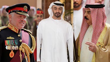 Jordan’s King Abdullah II, left, Abu Dhabi Crown Prince Sheikh Mohamed bin Zayed Al Nahyan, center, and Bahrain’s King Hamad bin Isa Al Khalifa. (AP)