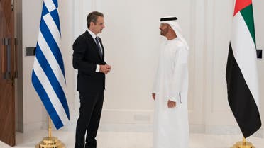 Greek Prime Minister Kyriakos Mitsotakis, left, with Abu Dhabi Crown Prince Mohamed bin Zayed Al Nahyan, right. (Twitter)