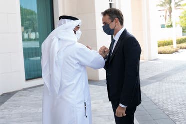 Abu Dhabi Crown Prince Sheikh Mohamed bin Zayed Al Nahyan, left, with Greek Prime Minister Kyriakos Mitsotakis. (Twitter)