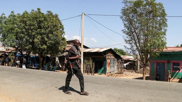 A member of the Amhara Special Force patrols a street in Soroka village in Amhara region near a border with Tigray, Ethiopia November 9, 2020. REUTERS/Tiksa Negeri