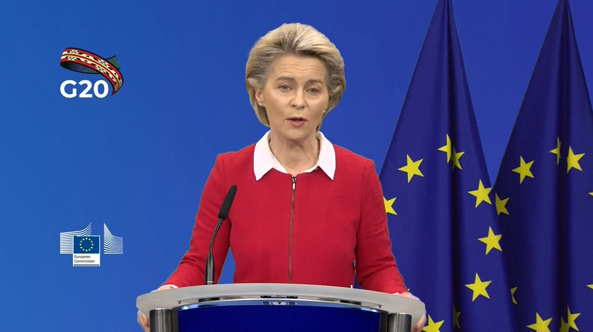 Ursula von der Leyen at the G20 Press Briefing on November 20, 2020. (Screengrab)