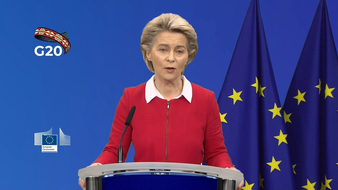 Ursula von der Leyen at the G20 Press Briefing on November 20, 2020. (Screengrab)