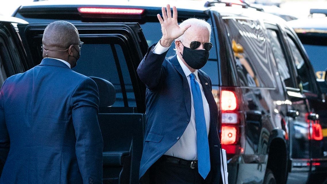 President-elect Joe Biden waves as he arrives The Queen theater for a meeting with Vice President-elect Kamala Harris, Senate Minority Leader Chuck Schumer and House Speaker Nancy Pelosi, Nov. 20, 2020.. (AP)