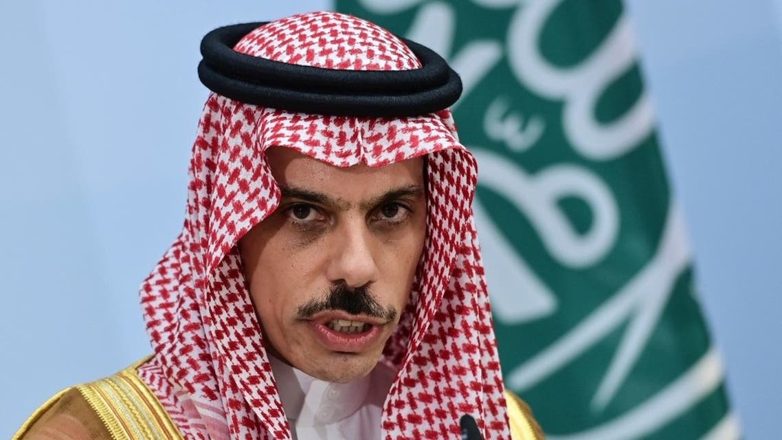 Saudi Foreign Minister Prince Faisal bin Farhan Al-Saud attends a joint press conference with the German Foreign Minister in Berlin, on August 19, 2020. (AFP)