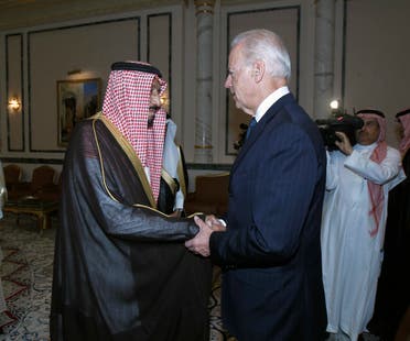 Saudi Arabia's King Salman bin Abdulaziz and US President Joe Biden photographed in Riyadh on October 27, 2011. (File photo)