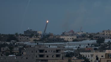 A rocket is fired towards Israel, in the southern Gaza Strip February 24, 2020. (Reuters)