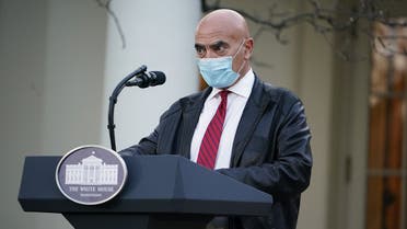Dr. Moncef Slaoui, vaccine expert, delivers an update on “Operation Warp Speed” in the Rose Garden of the White House in Washington, DC on November 13, 2020. (Mandel Ngan/AFP)