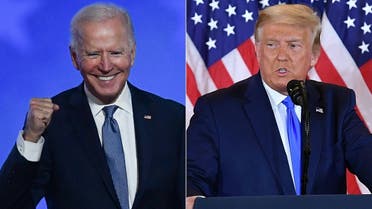 Joe Biden after speaking during election night; and Donald Trump on election night at the White House, November 4, 2020. (AFP)