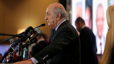 FILE PHOTO: Newly elected president Abdelmadjid Tebboune talks to the press during a news conference, in Algiers, Algeria December 13, 2019. REUTERS/Ramzi Boudina/File Photo