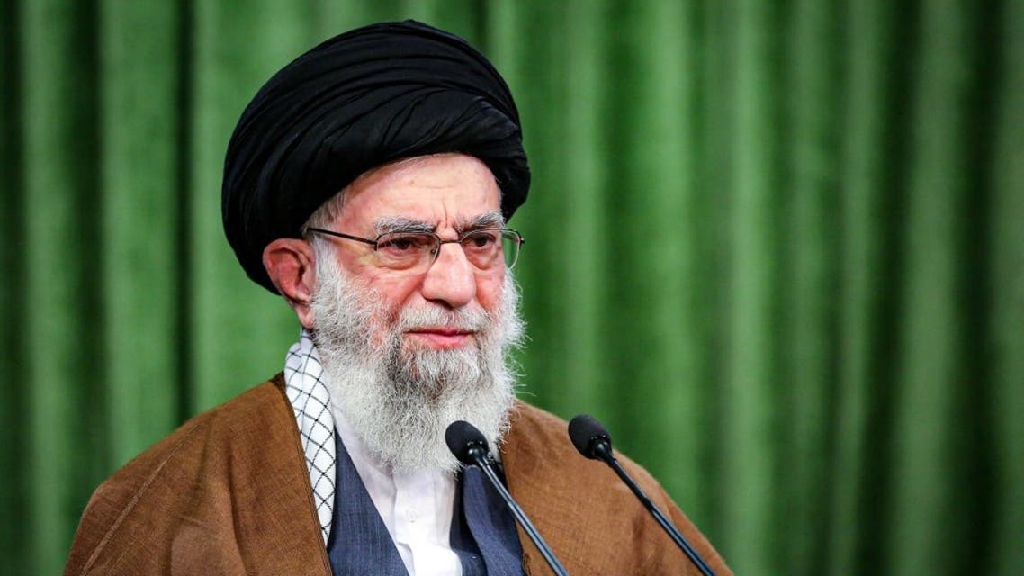 A handout picture provided by the office of Iran's Supreme Leader Ayatollah Ali Khamenei on November 3, 2020 shows him speaking during a live televised speech. (AFP)