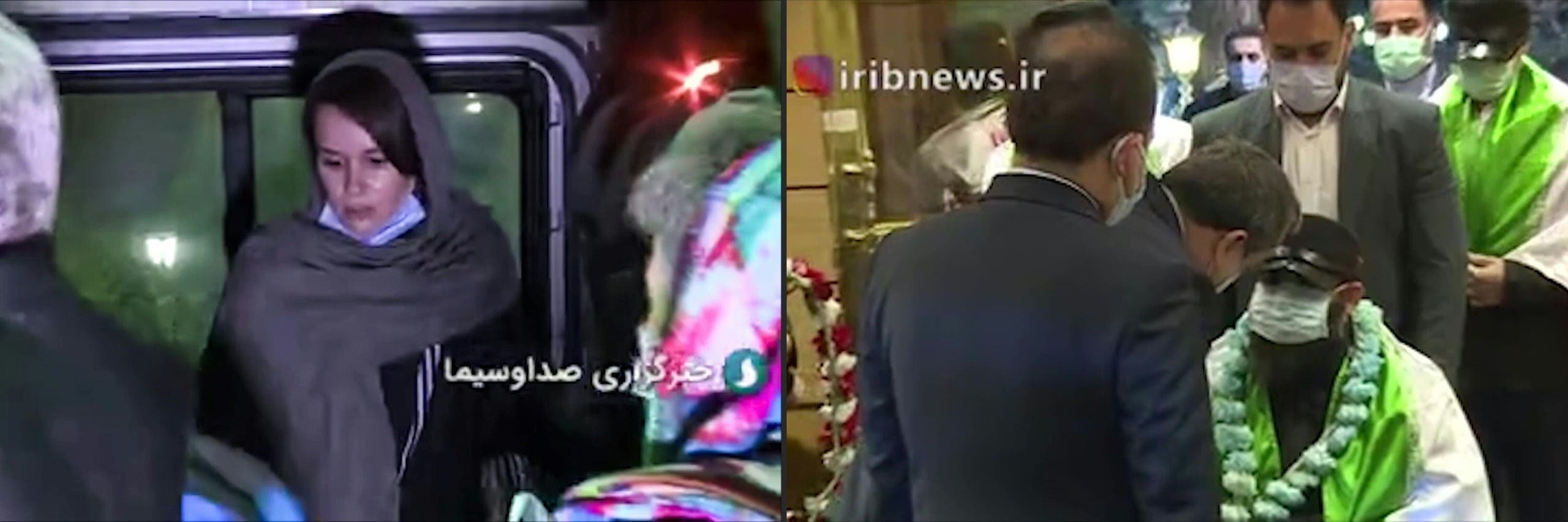 لحظات بثها التلفزيون الإيراني لتبادل المعتقلين (فرانس برس)