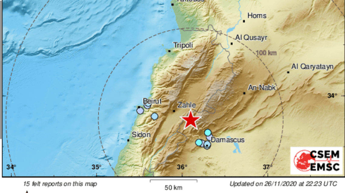 4.4 magnitude earthquake strikes near LebanonSyria border, reports