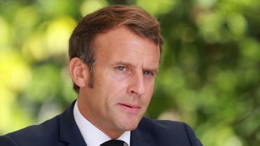 French President Emmanuel Macron gives a press conference at Corsica's prefecture in Ajaccio, on September 10, 2020. (AFP)