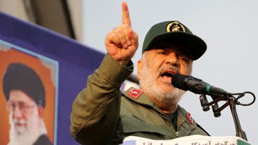 Iranian Revolutionary Guards commander Major General Hossein Salami speaks during a pro-government rally in the capital Tehran's central Enghelab Square on November 25, 2019. (AFP)